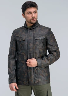 Куртка-плащ из натуральной кожи камуфляж - хаки
