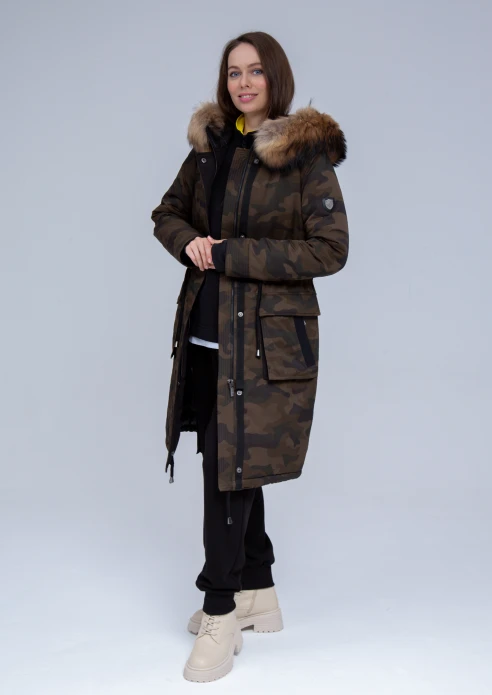 Купить куртка утепленная женская (натуральный мех енота) хаки камуфляж в Москве с доставкой по РФ - изображение 21