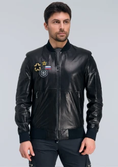 Куртка-бомбер кожаная «РВСН» черный: купить в интернет-магазине «Армия России