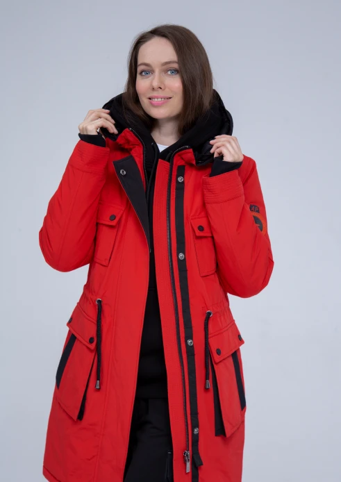 Купить куртка утепленная женская (натуральный мех енота) красная в Москве с доставкой по РФ - изображение 11