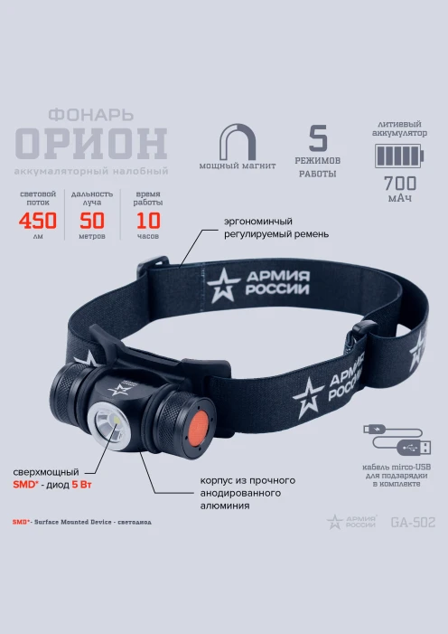 Купить фонарь «орион» ga-502 эра «армия россии» светодиодный по выгодной цене. - изображение 6