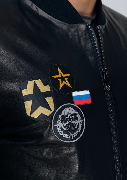 Купить куртка-бомбер кожаная «вдв» черный в интернет-магазине ArmRus по выгодной цене. - изображение 5