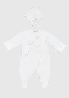 Комплект детский «Звезда» нарядный белый с бабочками - синий