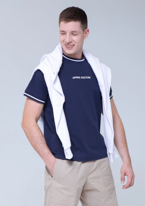 Купить футболка мужская «армия россии» темно-синяя с полосатыми манжетами в интернет-магазине ArmRus по выгодной цене. - изображение 7