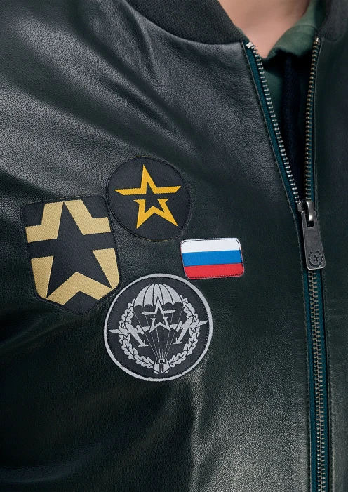 Купить куртка-бомбер кожаная «вдв» темно-зеленая в интернет-магазине ArmRus по выгодной цене. - изображение 6