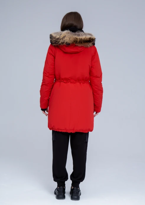 Купить куртка утепленная женская (натуральный мех енота) красная в Москве с доставкой по РФ - изображение 23