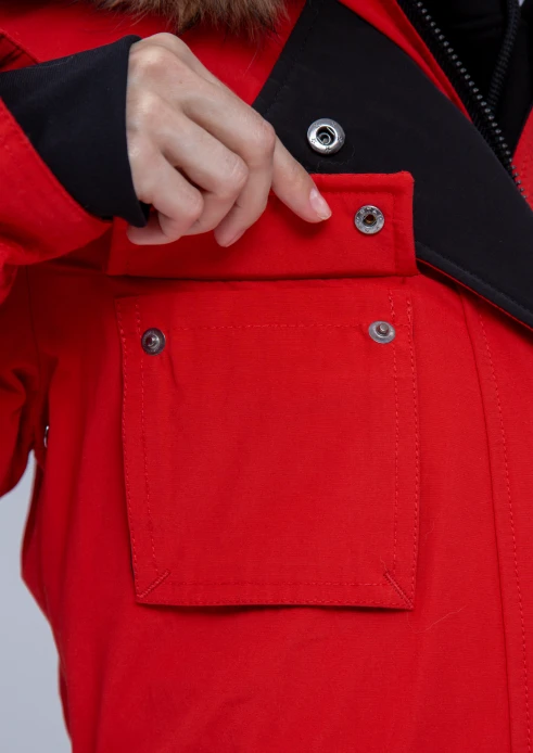 Купить куртка утепленная женская (натуральный мех енота) красная в Москве с доставкой по РФ - изображение 17