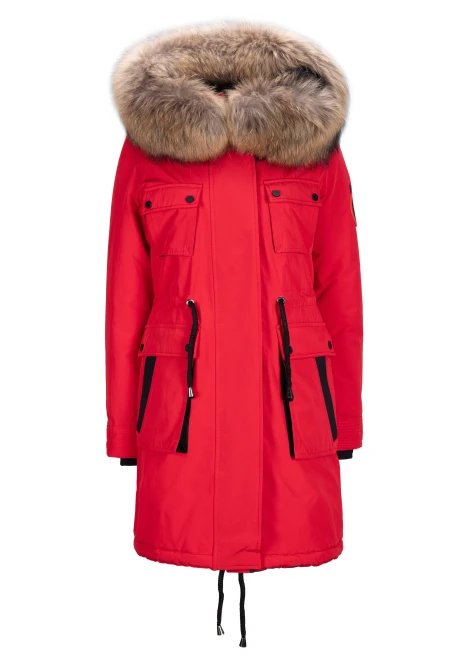 Купить куртка утепленная женская (натуральный мех енота) красная в Москве с доставкой по РФ - изображение 29