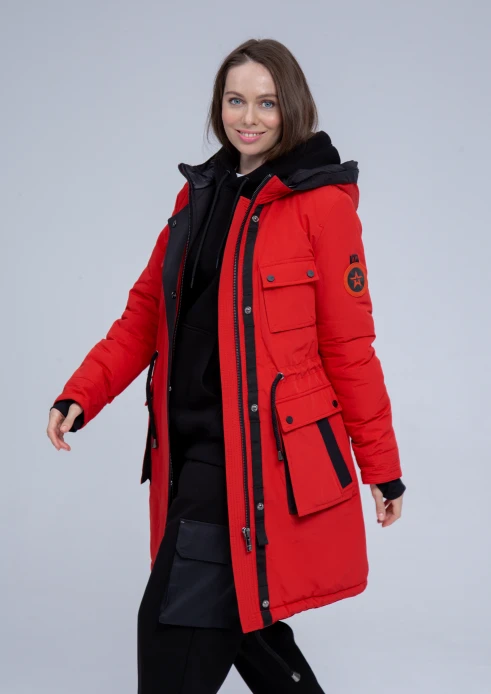Купить куртка утепленная женская (натуральный мех енота) красная в Москве с доставкой по РФ - изображение 12