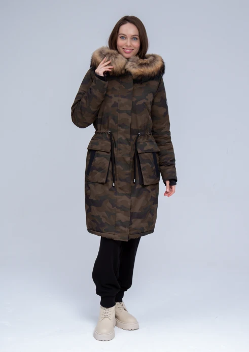 Купить куртка утепленная женская (натуральный мех енота) хаки камуфляж в Москве с доставкой по РФ - изображение 18