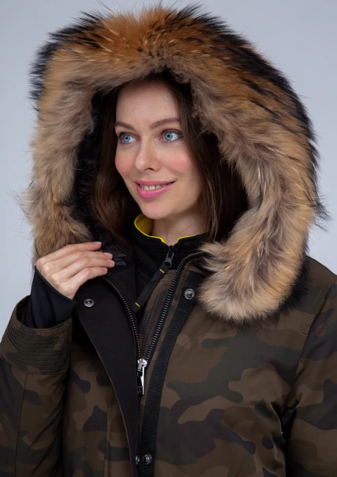 Купить куртка утепленная женская (натуральный мех енота) хаки камуфляж в Москве с доставкой по РФ - изображение 8