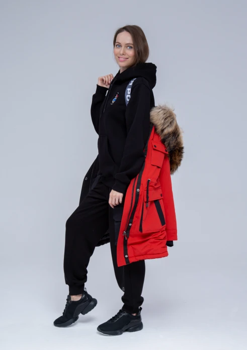Купить куртка утепленная женская (натуральный мех енота) красная в Москве с доставкой по РФ - изображение 6