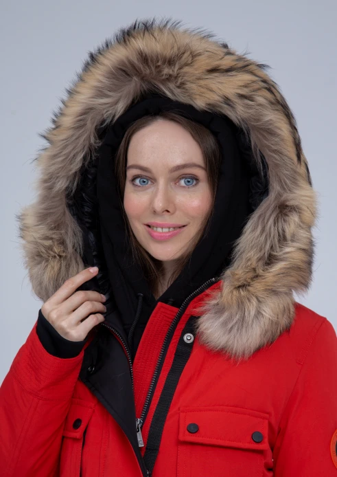 Купить куртка утепленная женская (натуральный мех енота) красная в Москве с доставкой по РФ - изображение 7