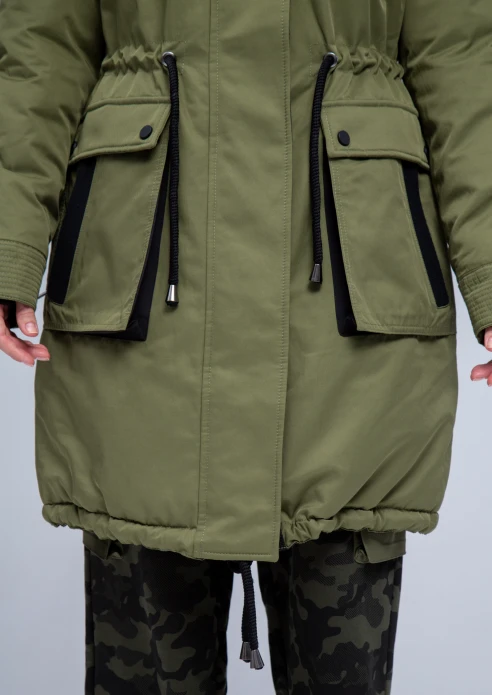 Купить куртка утепленная женская (натуральный мех енота) хаки в Москве с доставкой по РФ - изображение 12