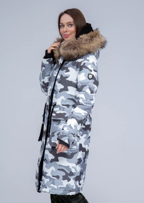 Купить куртка утепленная женская (натуральный мех енота) серый камуфляж в Москве с доставкой по РФ - изображение 3
